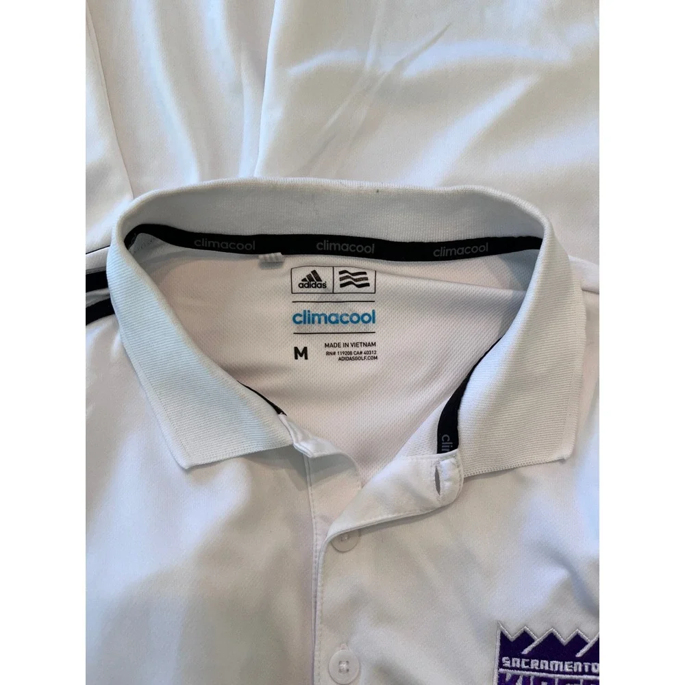 Sacramento Kings NBA Polo Shirt Mens M White Adidas Climacool Embroidered